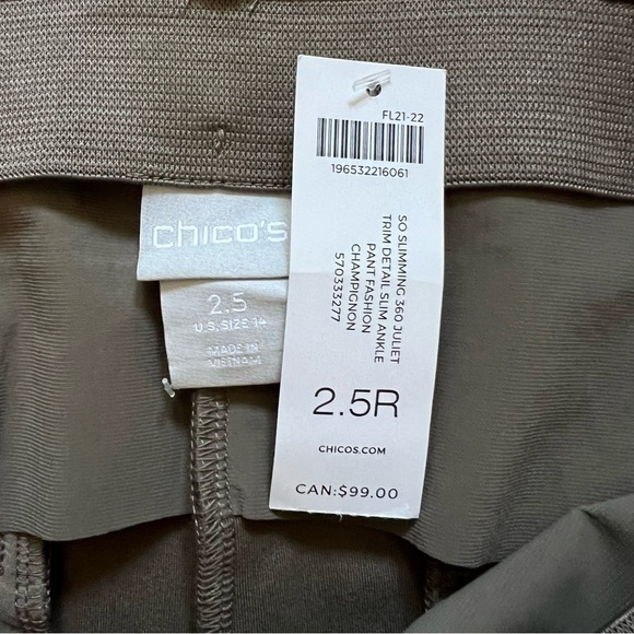 NWT Chico’s So Slimming 360 Juliet Ponte Trim Detail Slim Ankle Pants Khaki 14 - Picture 6 of 15
